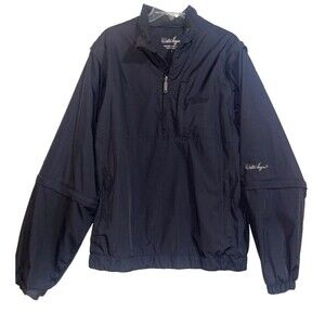 Walter Hagen Golf Mens Black Nylon Half Zip Pullover 3-way Zip Off Sleeve size L
